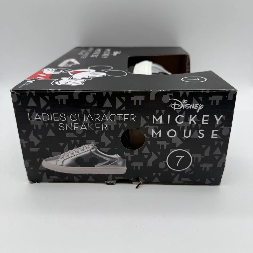 Disney Mickey Mouse Character Sneaker Women Size 7 Silver Metallic Lace Up NEW